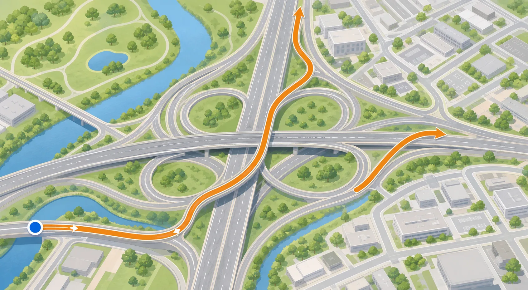 Bing Maps Driving Directions route illustration with roads and a marked destination